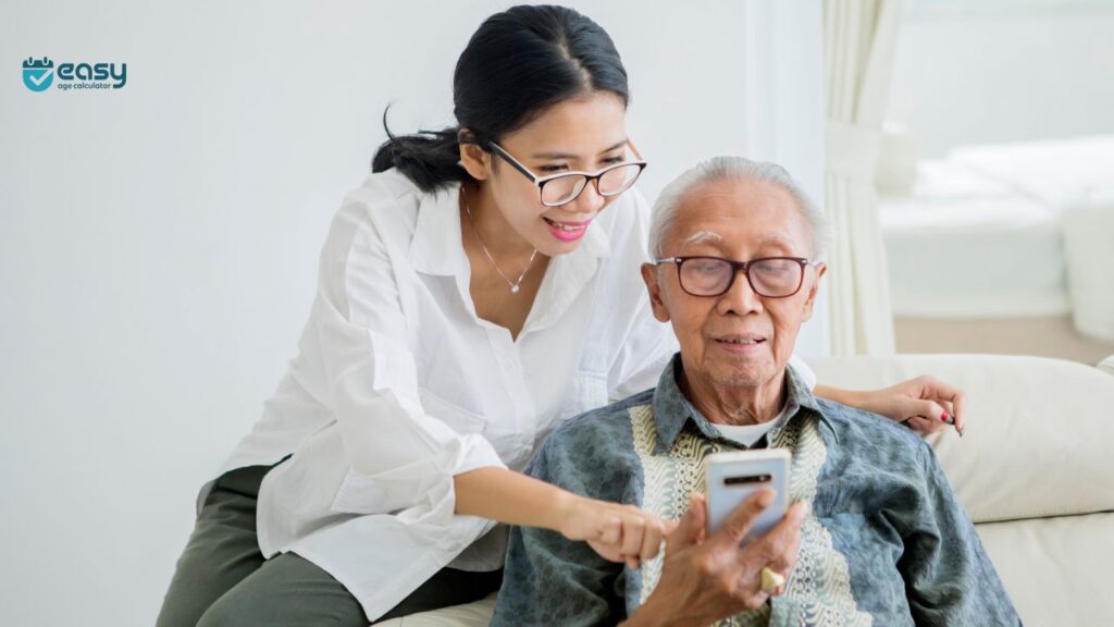 Happy Chinese users smiling while using Chinese Age Calculator on phone and laptop