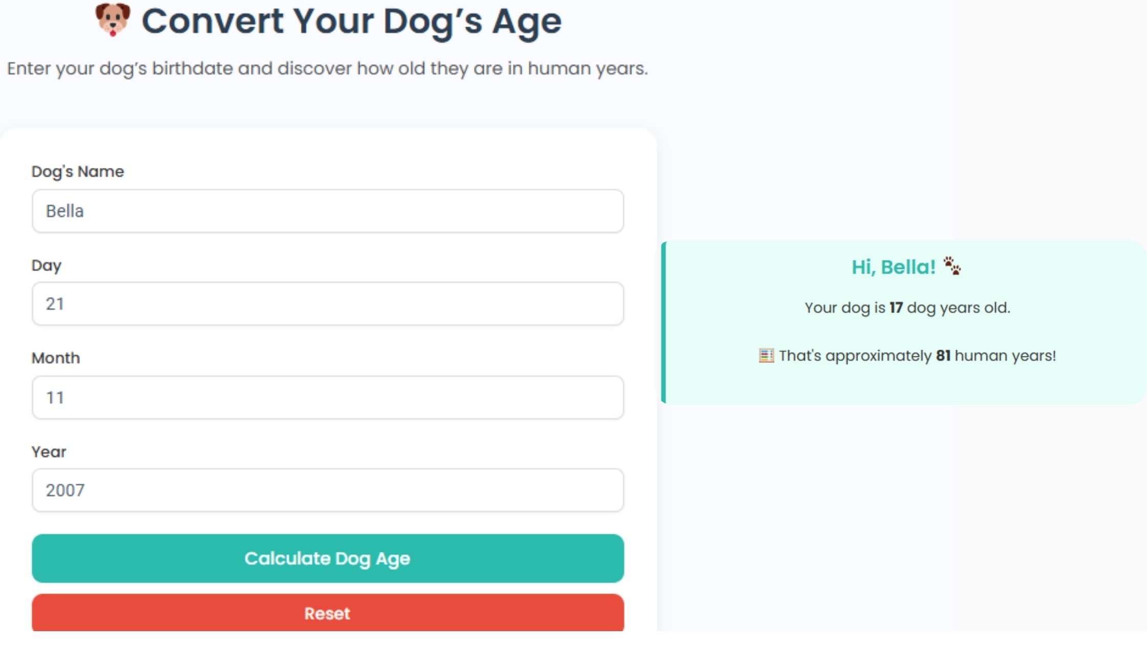 Dog years Calculator - Convert Dog Years to Human Years Easily