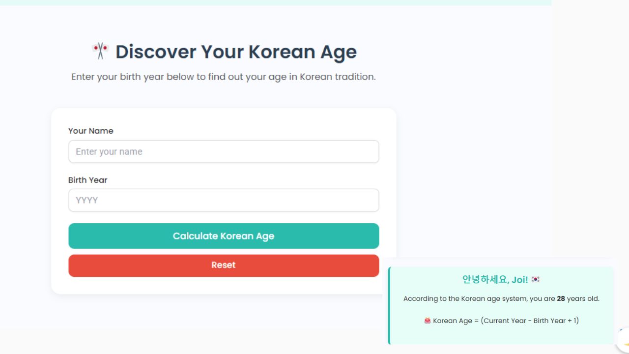 Korean Age Calculator – Easily find your Korean age by entering your birthdate